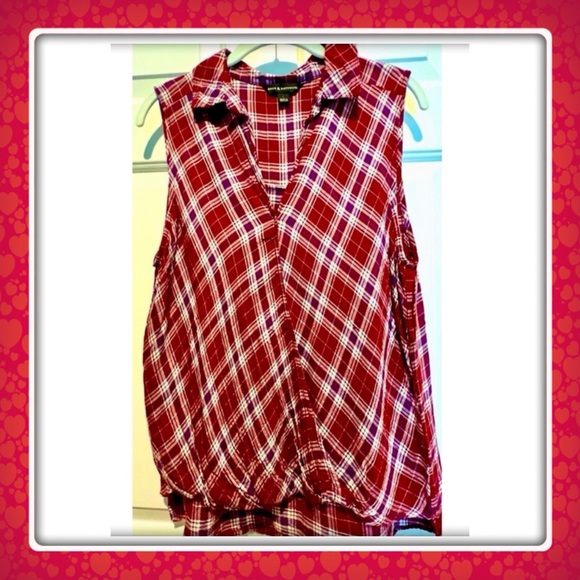 Rock & Republic Tops - Rock & Republic sleeveless flannel faux wrap top - red white blue plaid - Large